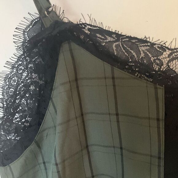 Vici Plaid Lace Cami Top, Medium. Olive and Black Anti-clean. Punk. Rebel - Picture 11 of 15